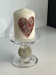 Crystal heart with clear crystals and red crystals