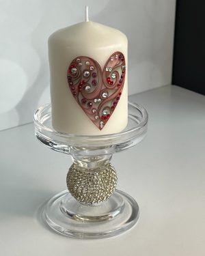Crystal heart with clear crystals and red crystals